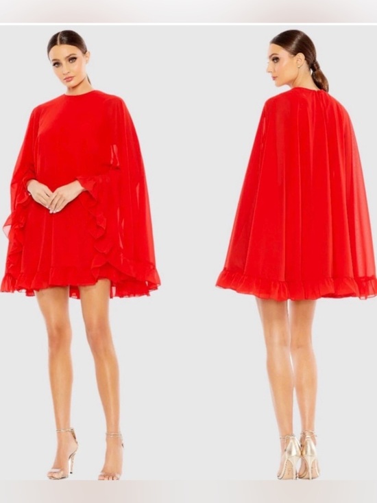 Mac Duggal Dresses & Skirts - Mac Duggal 554071 High Neck Ruffle Hem Cape Mini Dress Womens 8 NWT Cherry Red